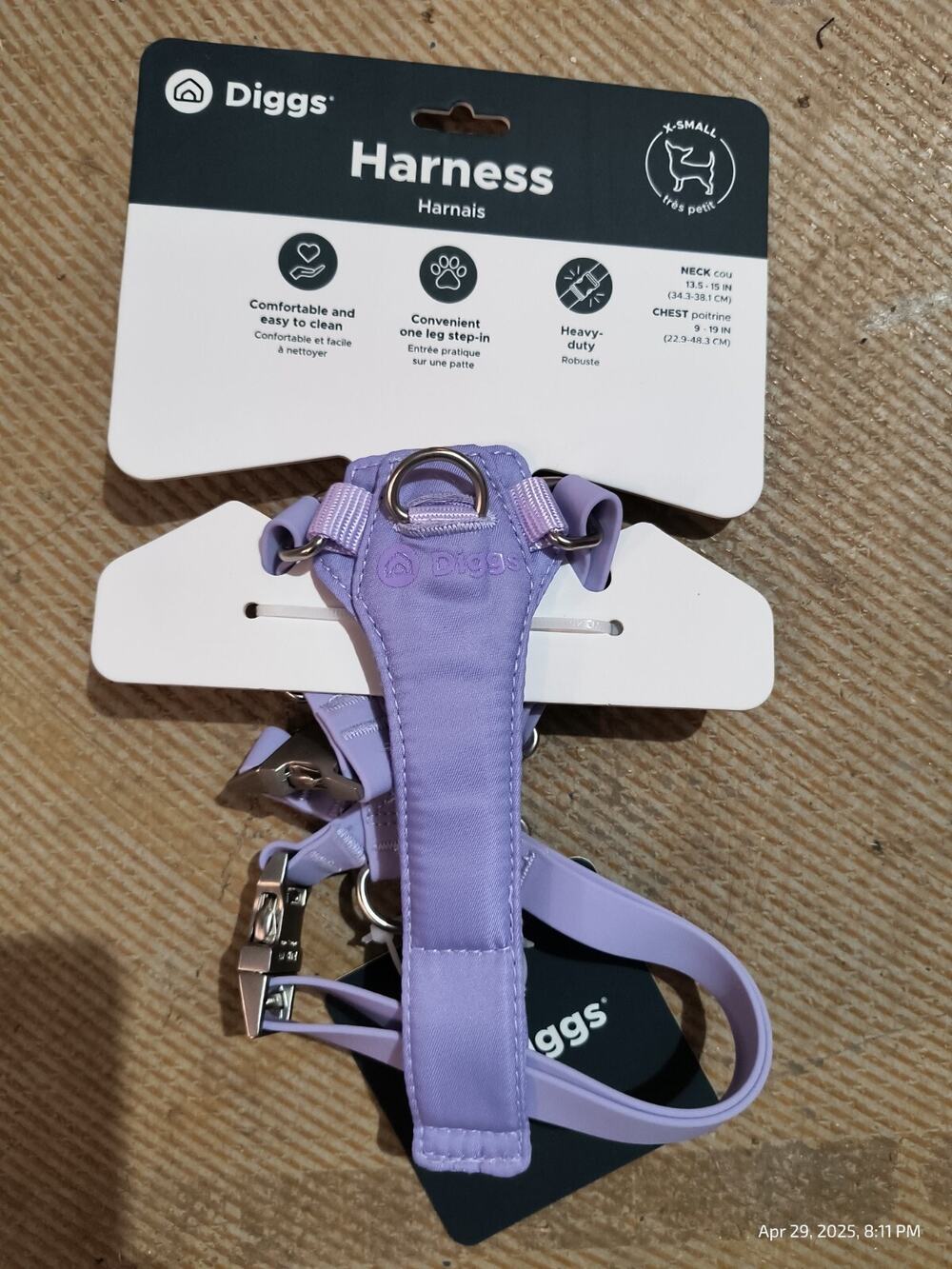 Diggs Extra Small Dog Adjustable Harness Purple Heavy Duty One Leg Step In